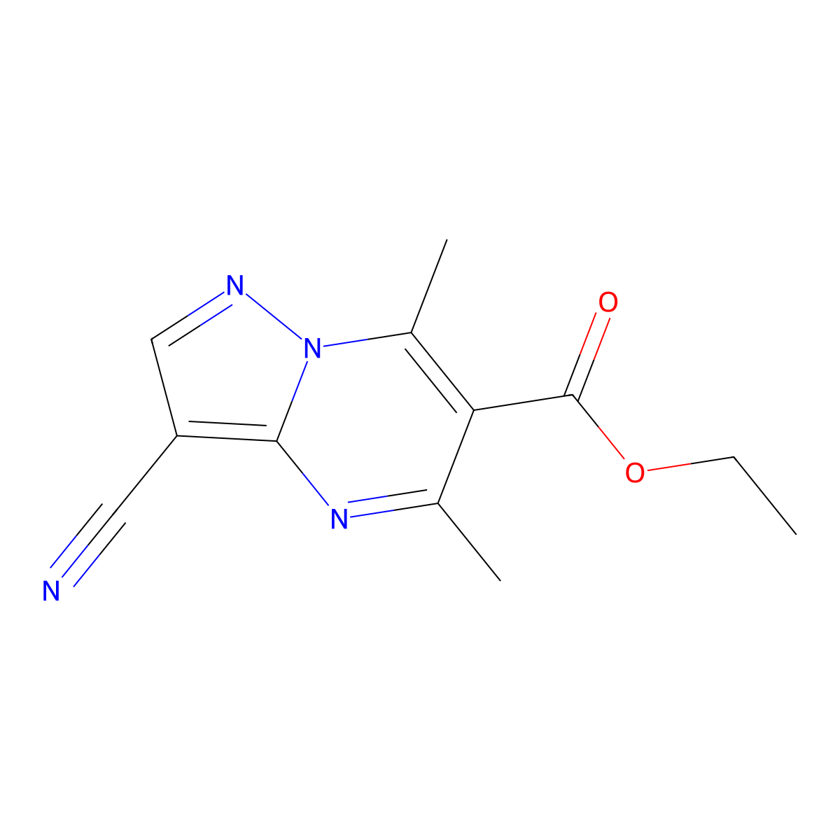 Ethyl 3-cyano-5,7-dimethylpyrazolo[1,5-a]pyrimidine-6-carboxylate molecular structure, CAS 312708-28-4