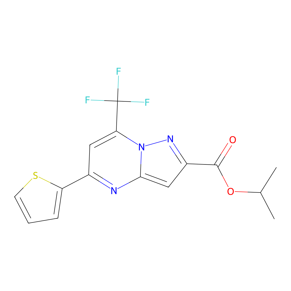 Isopropyl 5-(thiophen-2-YL)-7-(trifluoromethyl)pyrazolo[1,5-A]pyrimidine-2-carboxylate molecular structure, CAS 312708-34-2