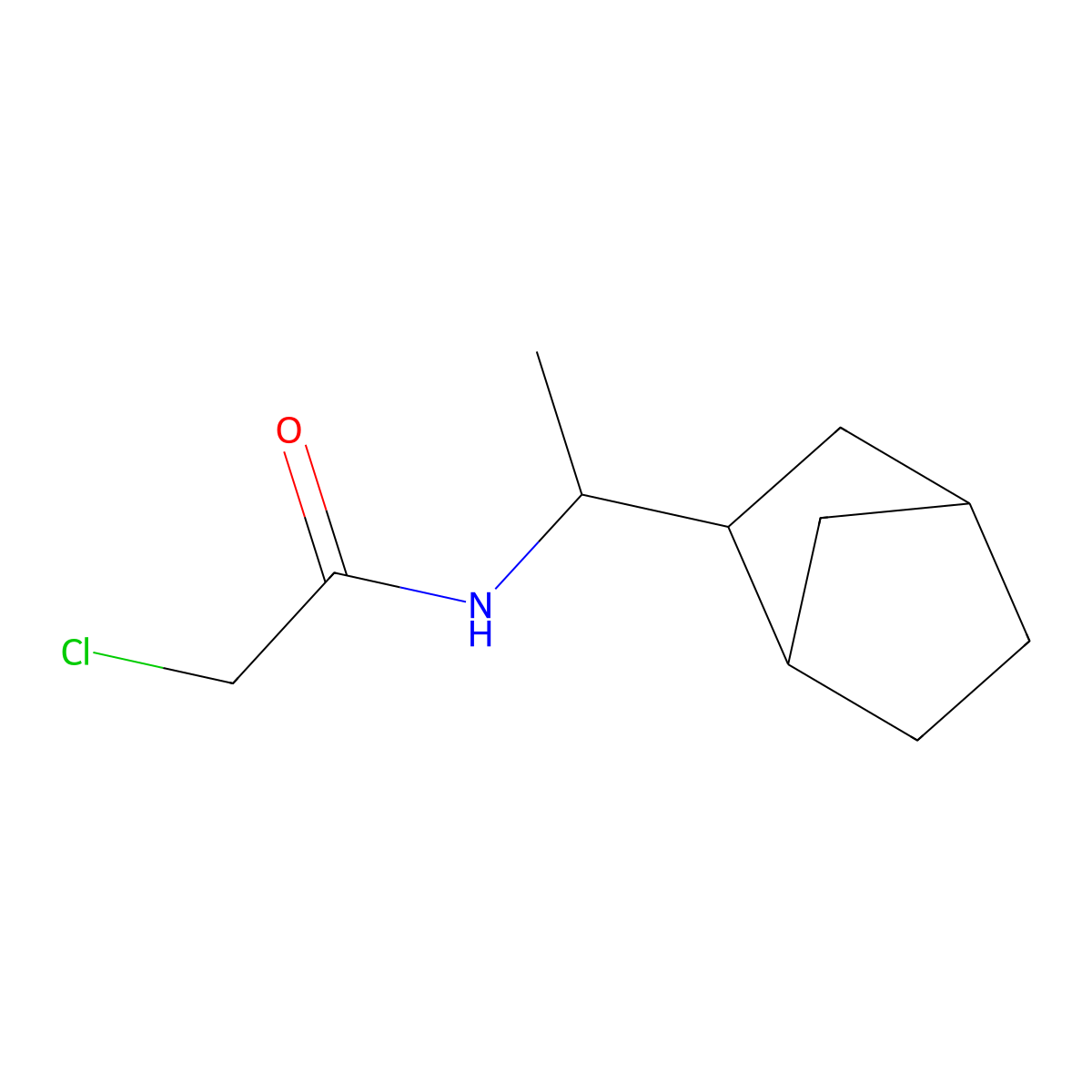 N-(1-(bicyclo(2.2.1)heptan-2-yl)ethyl)-2-chloroacetamide molecular structure, CAS 312713-11-4