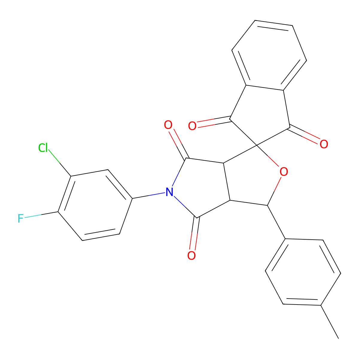 5-(3-chloro-4-fluorophenyl)-1-(4-methylphenyl)spiro[3a,6a-dihydro-1H-furo[3,4-c]pyrrole-3,2'-indene]-1',3',4,6-tetrone molecular structure, CAS 312713-14-7