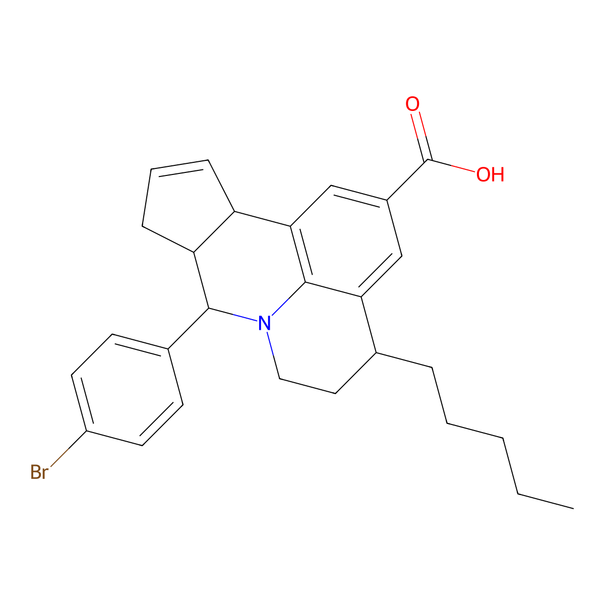 8-(4-bromophenyl)-4-pentyl-5,6,8,8a,9,11a-hexahydro-4H-cyclopenta[c]pyrido[3,2,1-ij]quinoline-2-carboxylic acid molecular structure, CAS 312713-60-3