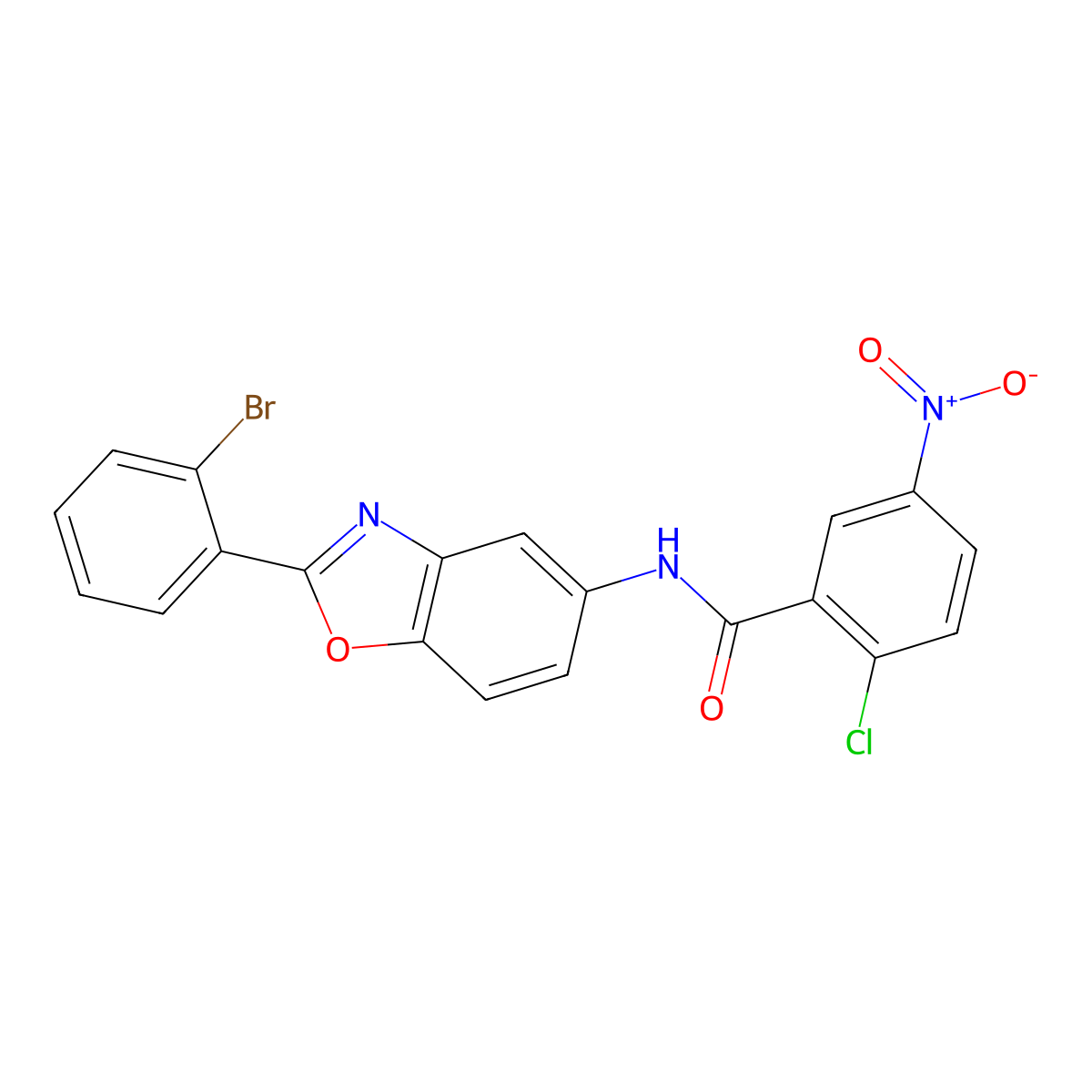 N-[2-(2-bromophenyl)-1,3-benzoxazol-5-yl]-2-chloro-5-nitrobenzamide molecular structure, CAS 312717-21-8