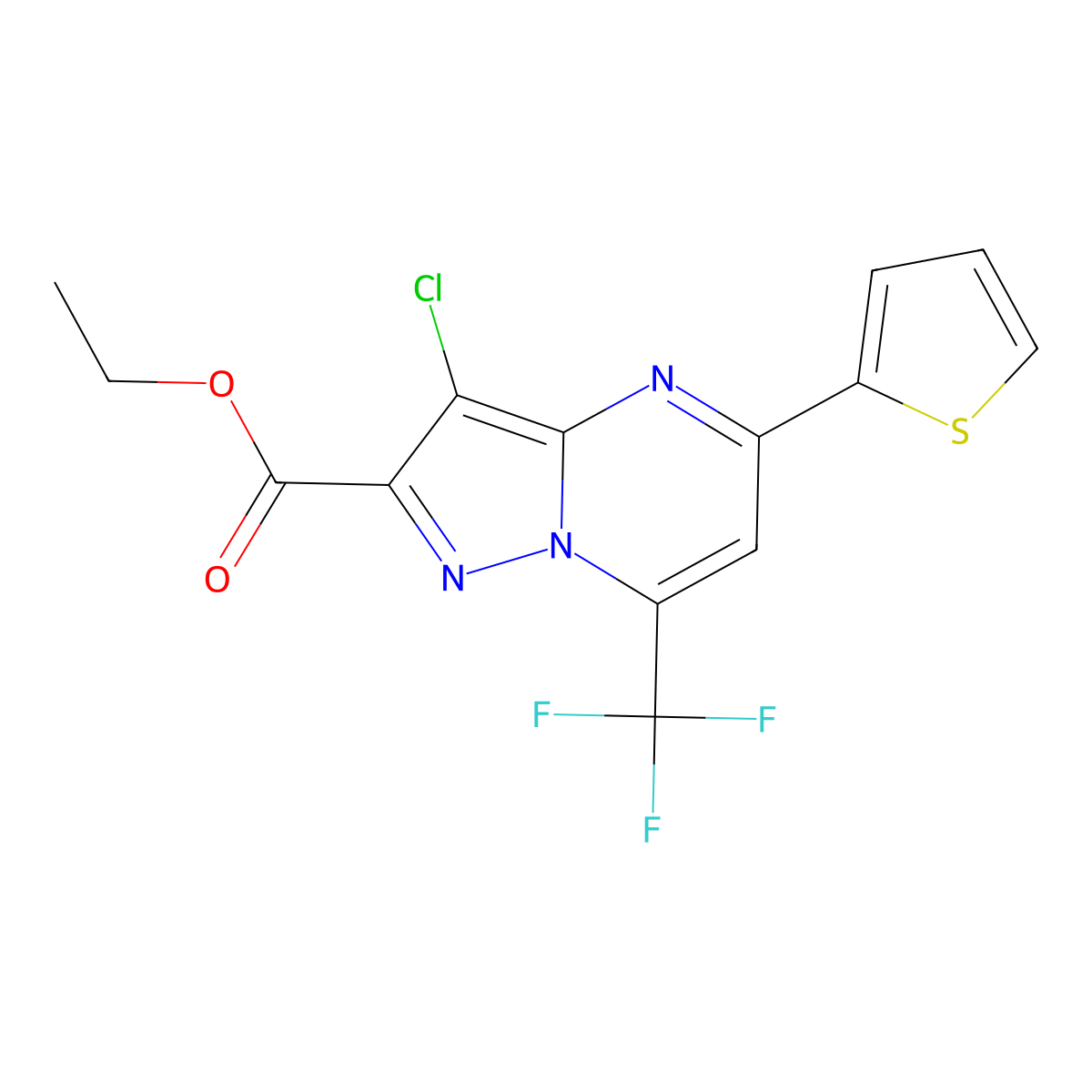Ethyl 3-chloro-5-(thiophen-2-yl)-7-(trifluoromethyl)pyrazolo[1,5-a]pyrimidine-2-carboxylate molecular structure, CAS 312718-49-3