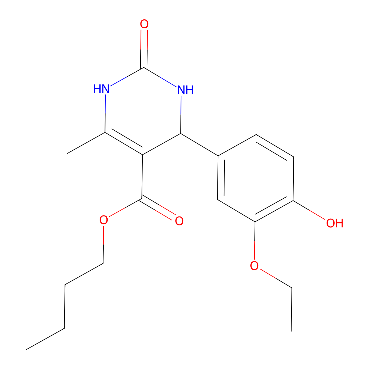 Butyl 4-(3-ethoxy-4-hydroxyphenyl)-6-methyl-2-oxo-1,2,3,4-tetrahydro-5-pyrimidinecarboxylate molecular structure, CAS 312719-02-1