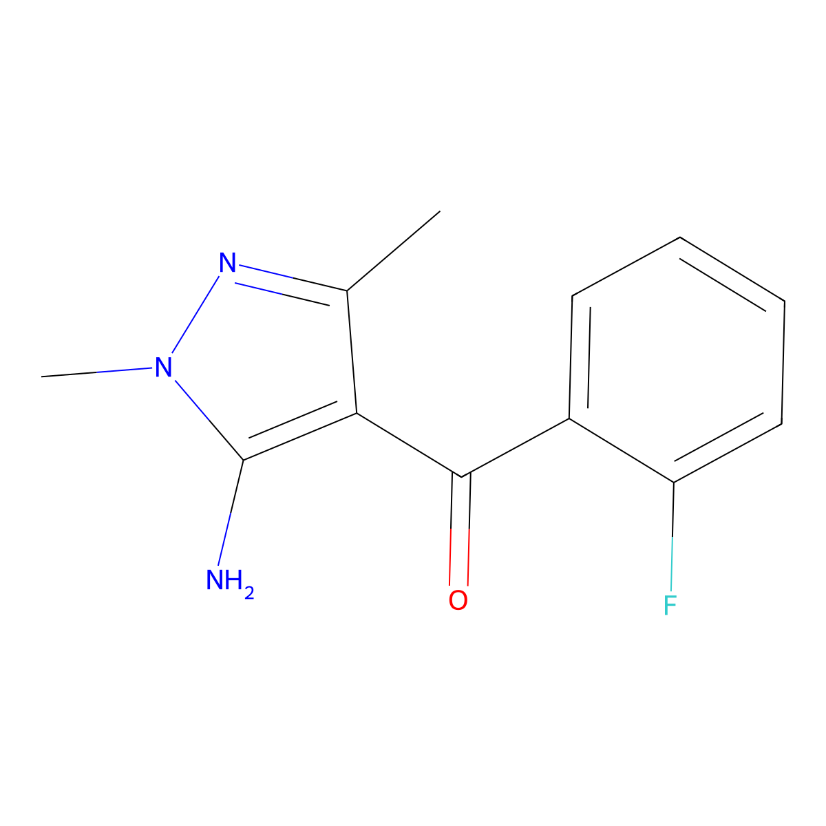 (5-Amino-1,3-dimethylpyrazol-4-yl)-(2-fluorophenyl)methanone molecular structure, CAS 31272-21-6
