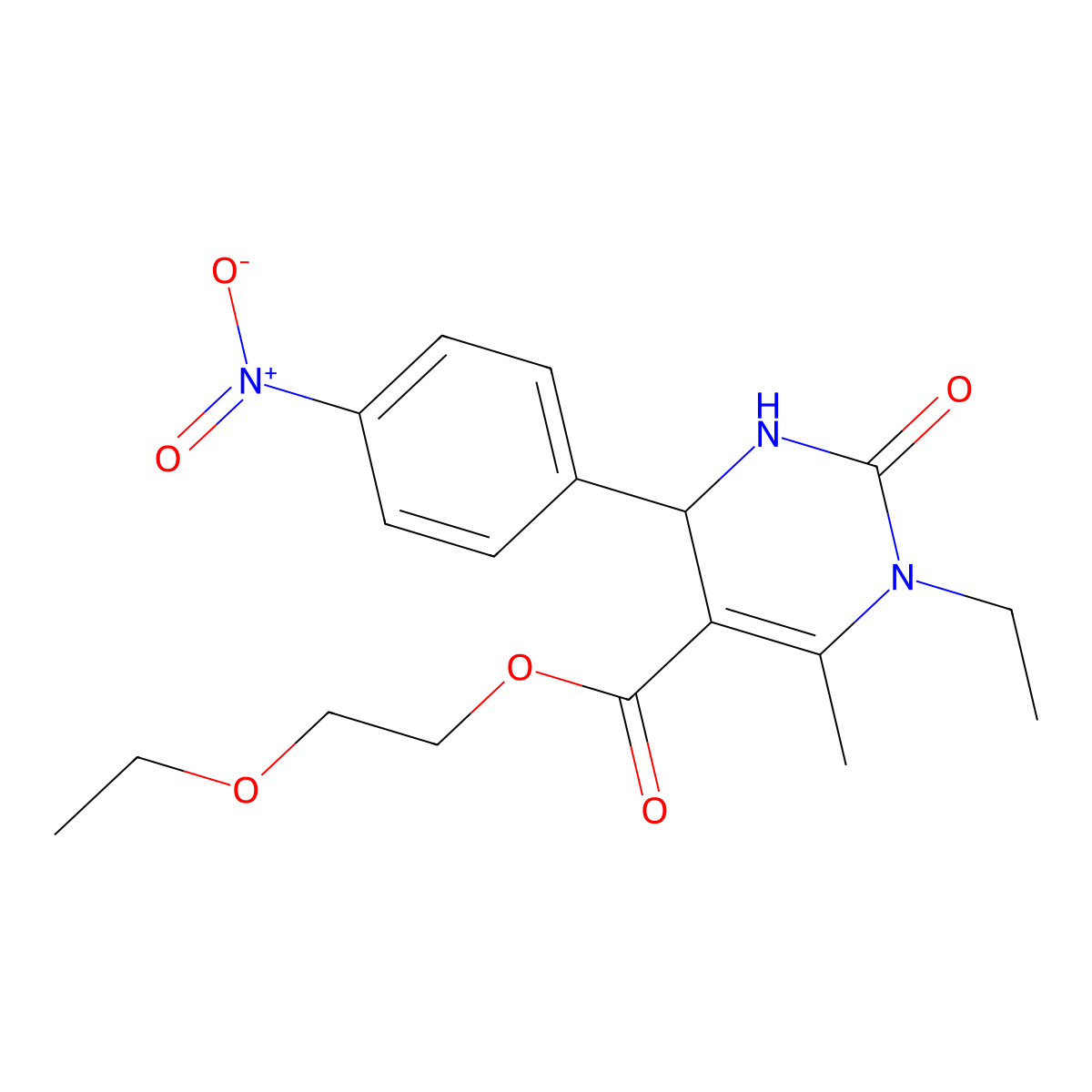 2-Ethoxyethyl 1-ethyl-6-methyl-4-(4-nitrophenyl)-2-oxo-1,2,3,4-tetrahydropyrimidine-5-carboxylate molecular structure, CAS 312723-08-3