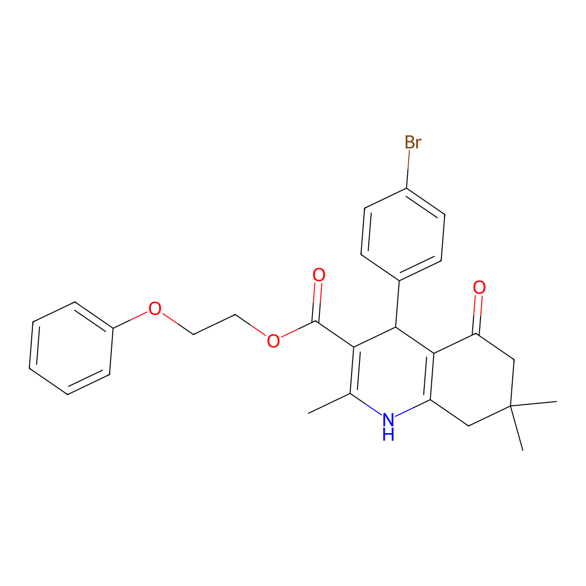 2-Phenoxyethyl 4-(4-bromophenyl)-2,7,7-trimethyl-5-oxo-1,4,5,6,7,8-hexahydroquinoline-3-carboxylate molecular structure, CAS 312723-10-7