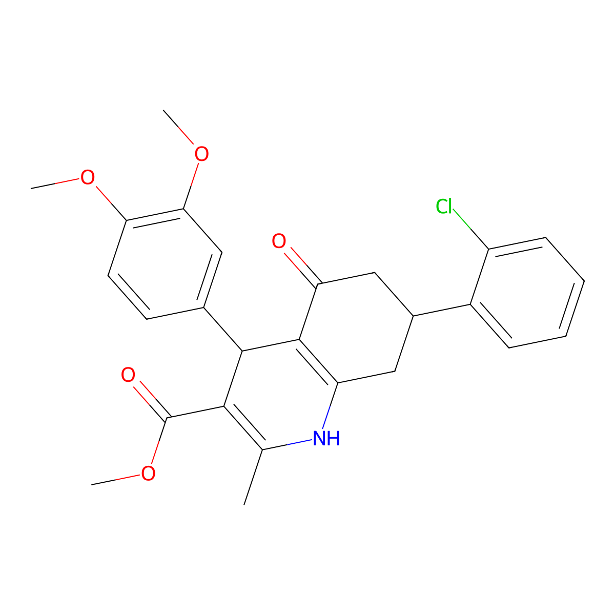 Methyl 7-(2-chlorophenyl)-4-(3,4-dimethoxyphenyl)-2-methyl-5-oxo-1,4,5,6,7,8-hexahydroquinoline-3-carboxylate molecular structure, CAS 312723-23-2