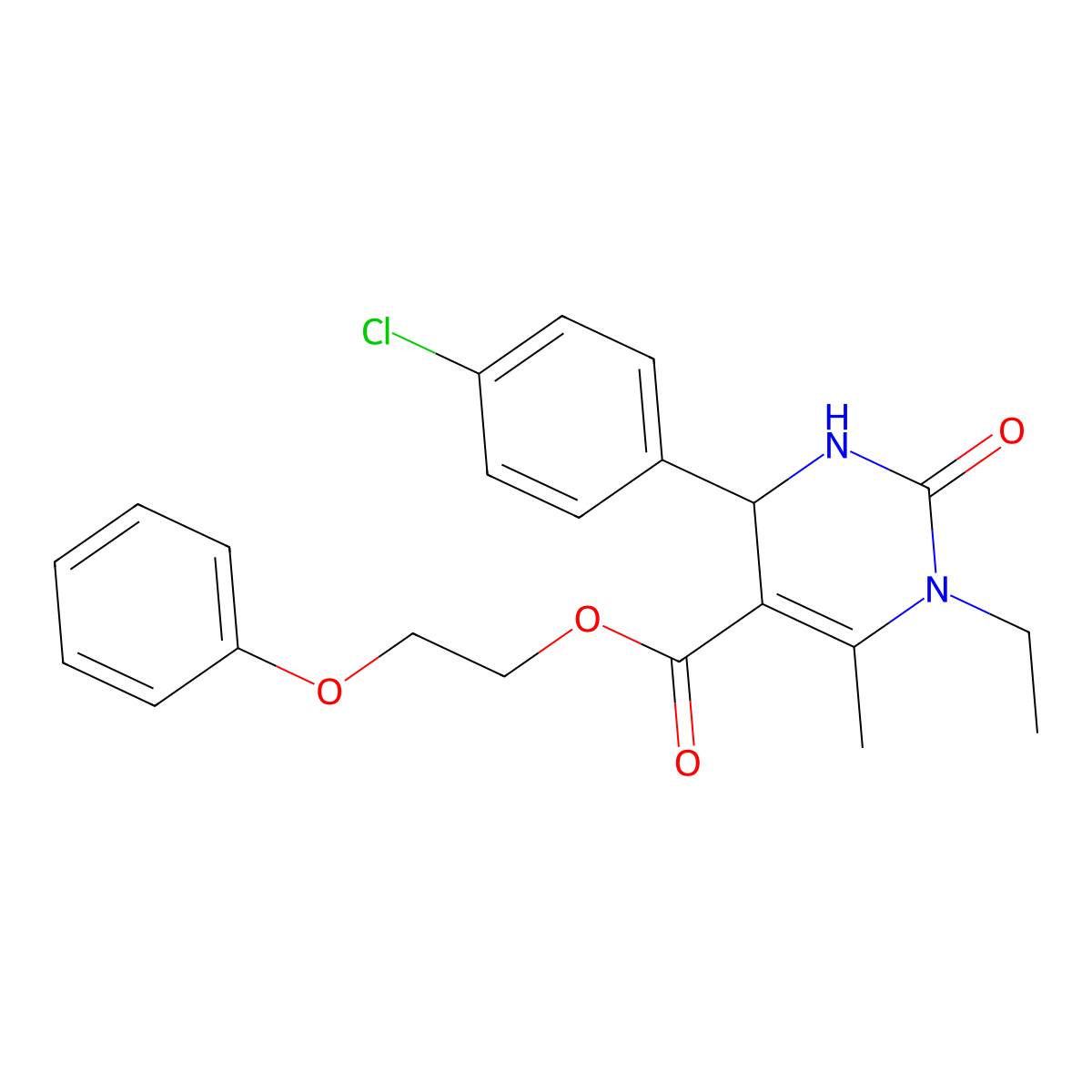 2-Phenoxyethyl 4-(4-chlorophenyl)-1-ethyl-6-methyl-2-oxo-1,2,3,4-tetrahydropyrimidine-5-carboxylate molecular structure, CAS 312723-27-6