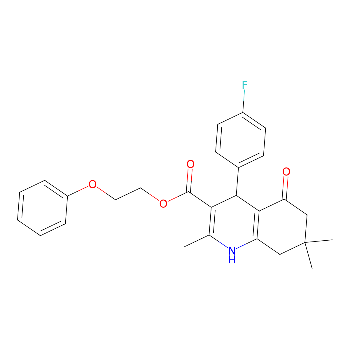 2-Phenoxyethyl 4-(4-fluorophenyl)-2,7,7-trimethyl-5-oxo-1,4,5,6,7,8-hexahydroquinoline-3-carboxylate molecular structure, CAS 312723-34-5