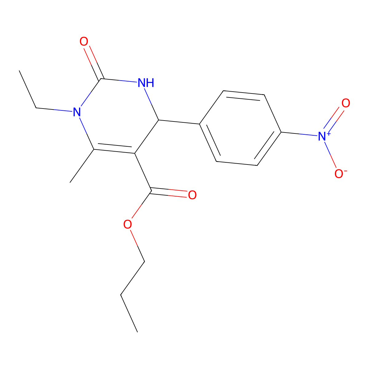 Propyl 1-ethyl-6-methyl-4-(4-nitrophenyl)-2-oxo-1,2,3,4-tetrahydropyrimidine-5-carboxylate molecular structure, CAS 312723-44-7