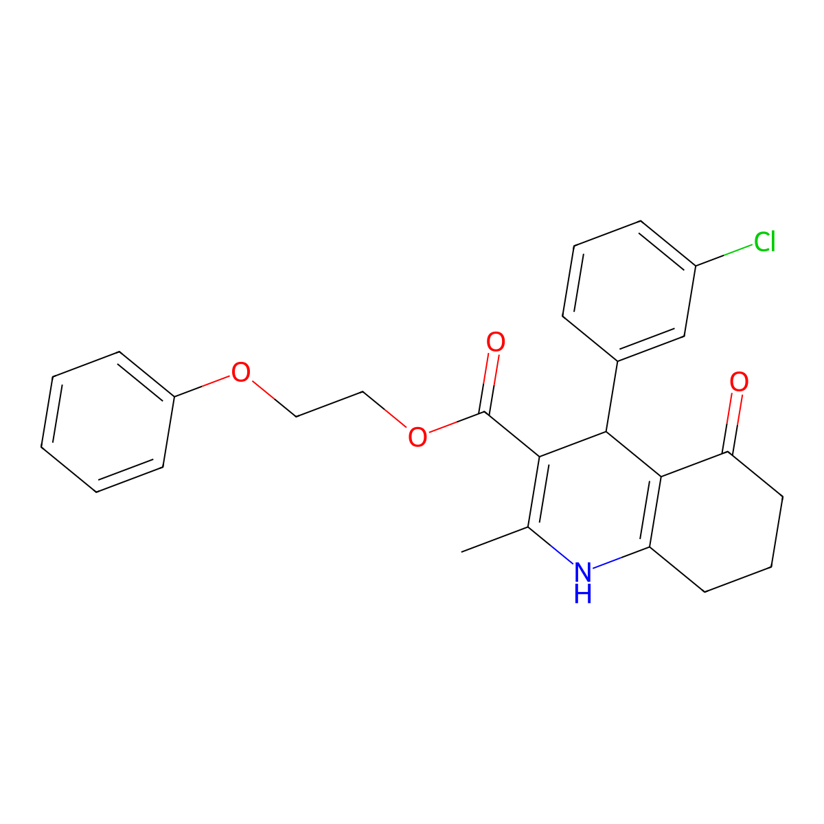 2-Phenoxyethyl 4-(3-chlorophenyl)-2-methyl-5-oxo-1,4,5,6,7,8-hexahydroquinoline-3-carboxylate molecular structure, CAS 312723-49-2