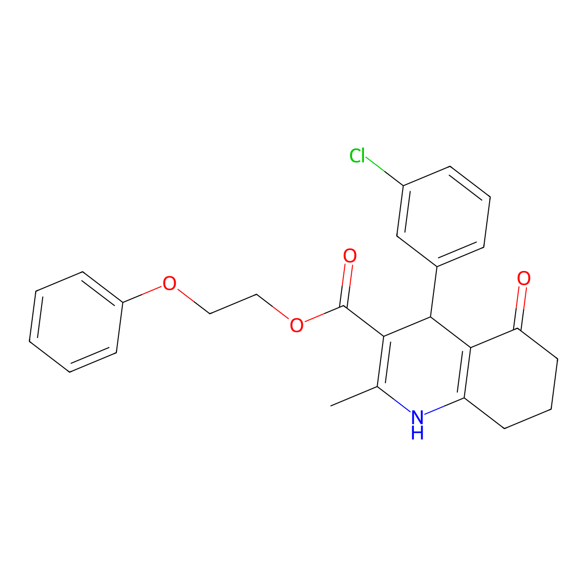 2-Phenoxyethyl 4-(3-chlorophenyl)-2-methyl-5-oxo-1,4,5,6,7,8-hexahydroquinoline-3-carboxylate molecular structure, CAS 312723-49-2