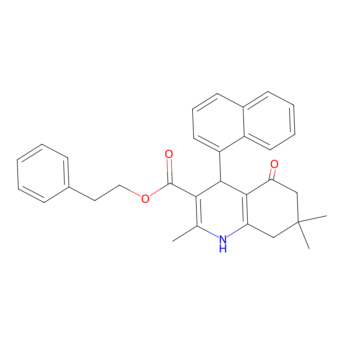 2-Phenylethyl 2,7,7-trimethyl-4-(naphthalen-1-yl)-5-oxo-1,4,5,6,7,8-hexahydroquinoline-3-carboxylate molecular structure, CAS 312723-55-0