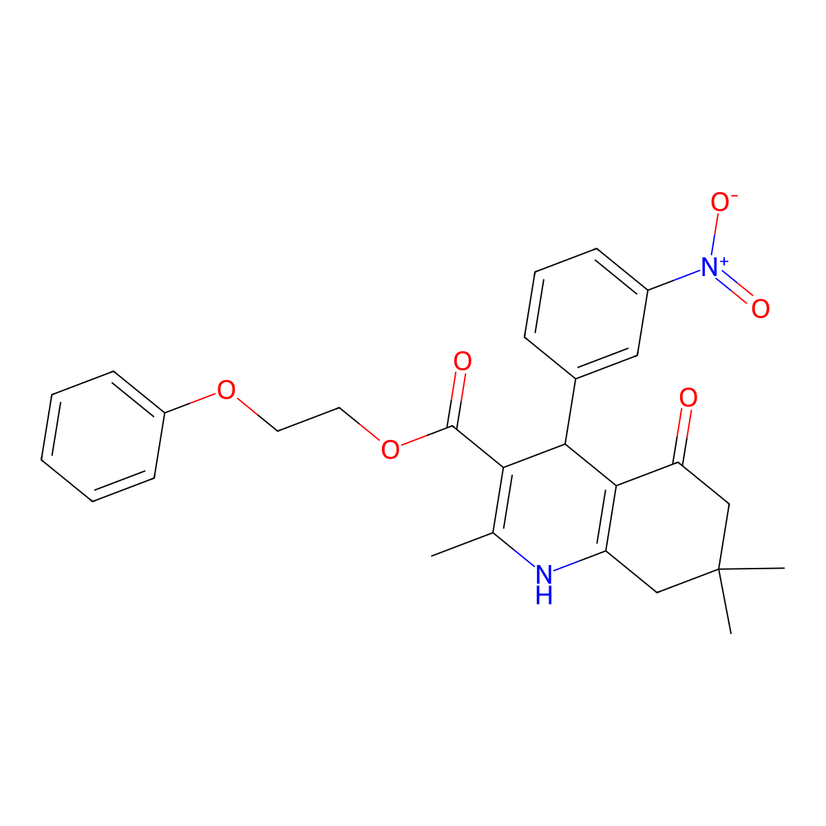 2-Phenoxyethyl 2,7,7-trimethyl-4-(3-nitrophenyl)-5-oxo-1,4,5,6,7,8-hexahydroquinoline-3-carboxylate molecular structure, CAS 312723-56-1