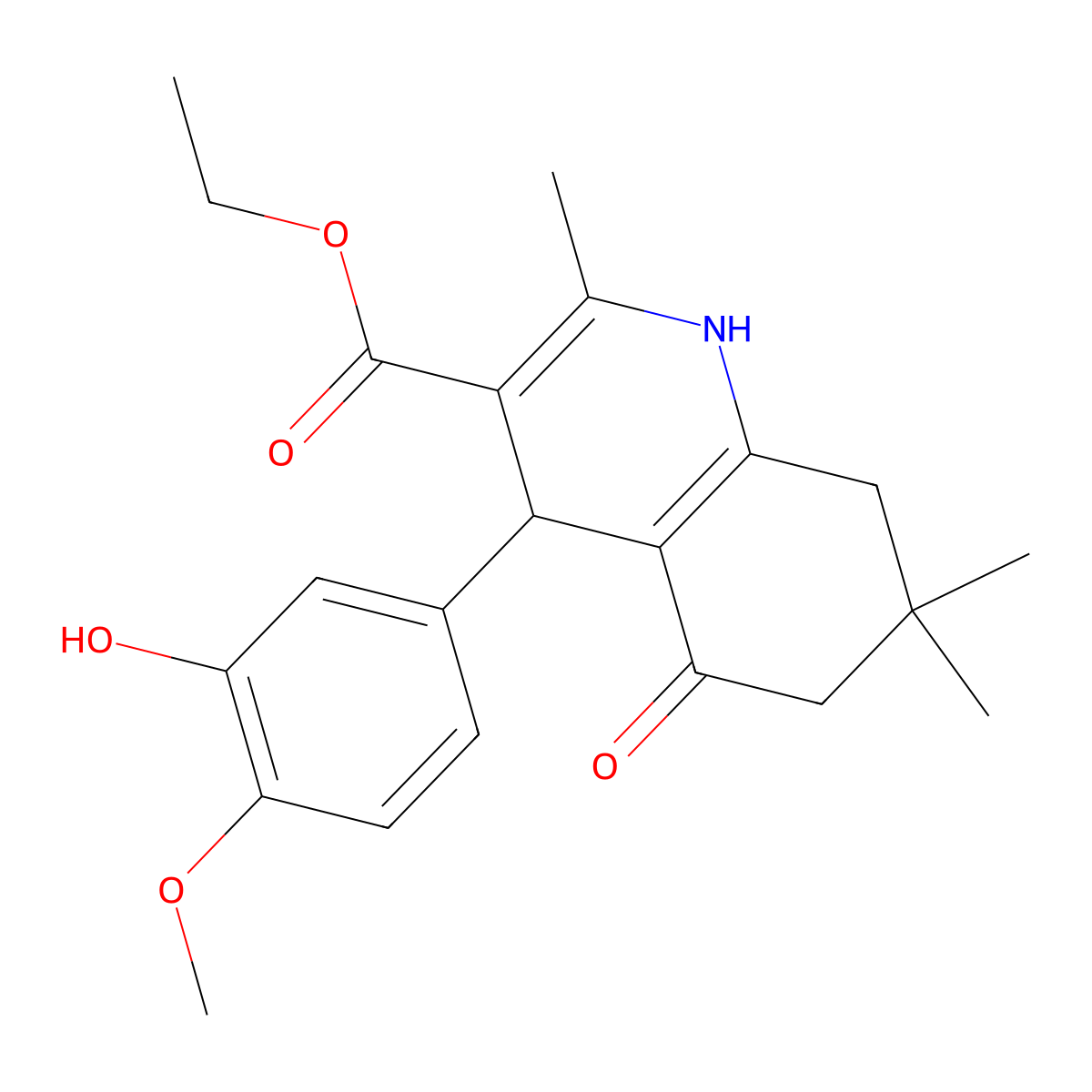 Ethyl 4-(3-hydroxy-4-methoxyphenyl)-2,7,7-trimethyl-5-oxo-1,4,5,6,7,8-hexahydro-3-quinolinecarboxylate molecular structure, CAS 312724-07-5