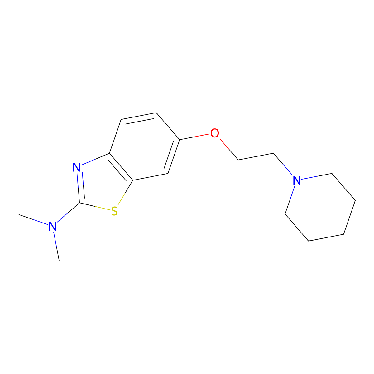 N,N-dimethyl-6-(2-piperidin-1-ylethoxy)-1,3-benzothiazol-2-amine molecular structure, CAS 312727-41-6
