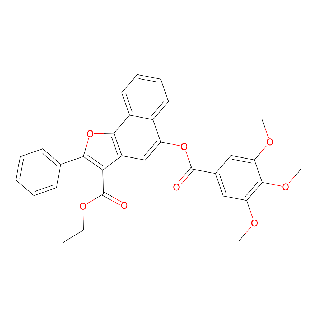 Ethyl 2-phenyl-5-((3,4,5-trimethoxybenzoyl)oxy)naphtho[1,2-b]furan-3-carboxylate molecular structure, CAS 312732-77-7
