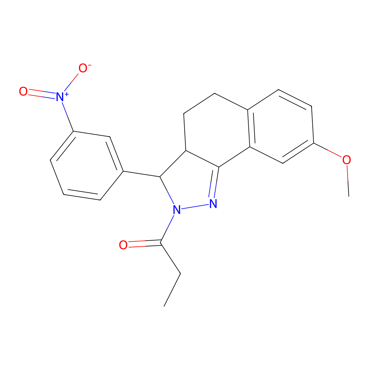 1-[8-Methoxy-3-(3-nitrophenyl)-3,3a,4,5-tetrahydrobenzo[g]indazol-2-yl]propan-1-one molecular structure, CAS 312733-83-8