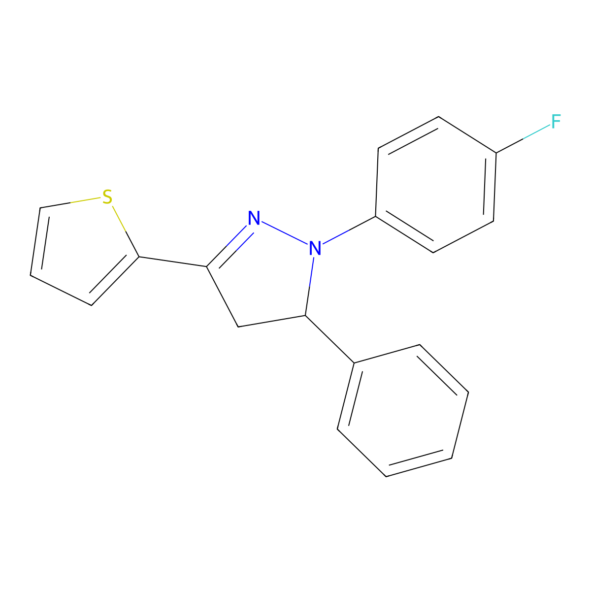 1-(4-fluorophenyl)-5-phenyl-3-(2-thienyl)-4,5-dihydro-1H-pyrazole molecular structure, CAS 312733-91-8
