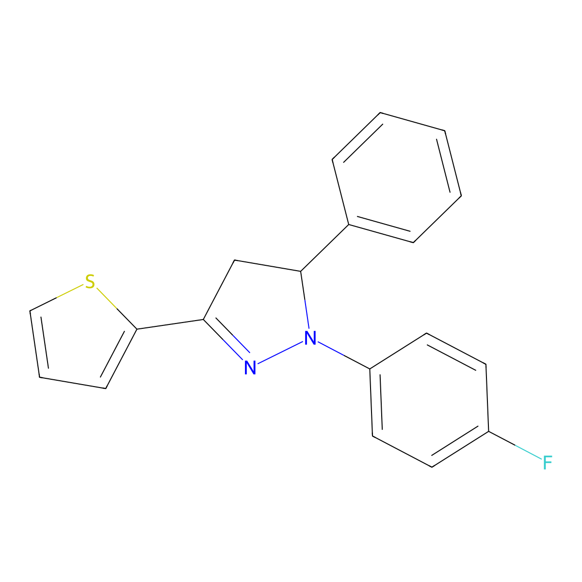 1-(4-fluorophenyl)-5-phenyl-3-(2-thienyl)-4,5-dihydro-1H-pyrazole molecular structure, CAS 312733-91-8