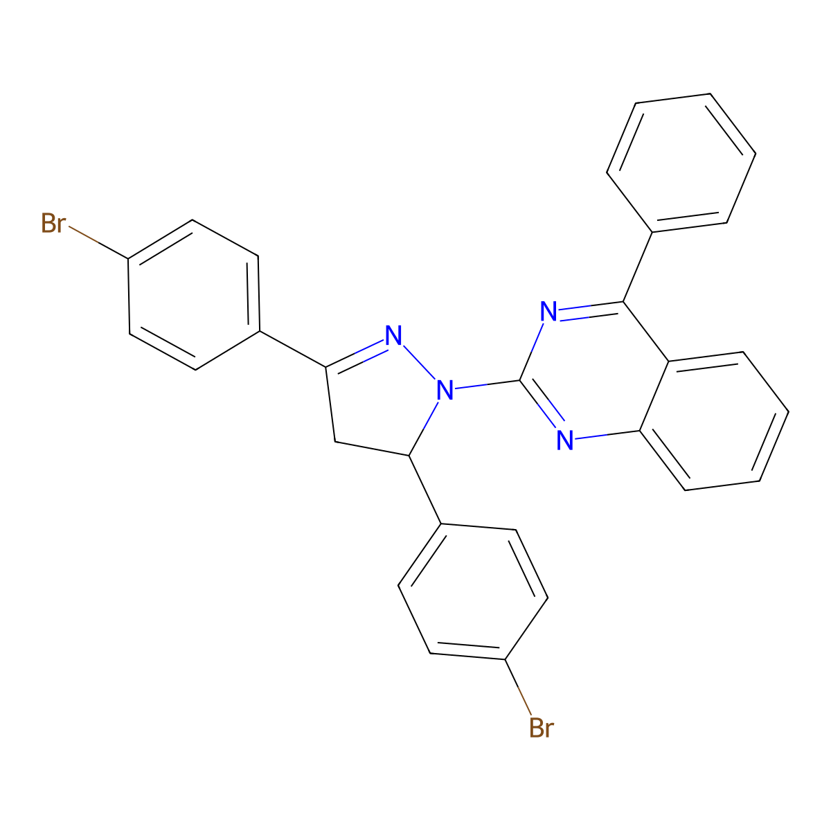 2-[3,5-bis(4-bromophenyl)-4,5-dihydro-1H-pyrazol-1-yl]-4-phenylquinazoline molecular structure, CAS 312734-09-1
