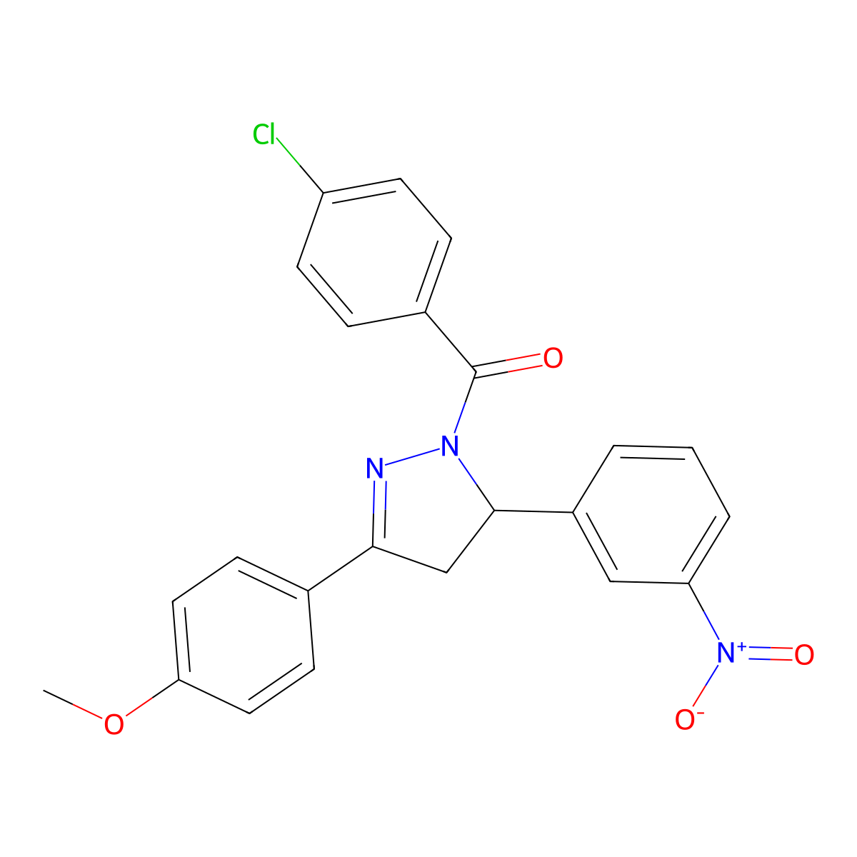 (4-chlorophenyl)(3-(4-methoxyphenyl)-5-(3-nitrophenyl)-4,5-dihydro-1H-pyrazol-1-yl)methanone molecular structure, CAS 312734-15-9