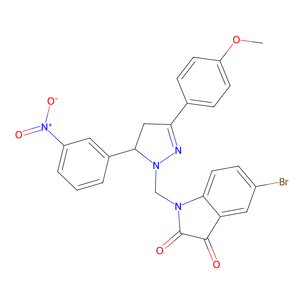 5-Bromo-1-[[5-(4-methoxyphenyl)-3-(3-nitrophenyl)-3,4-dihydropyrazol-2-yl]methyl]indole-2,3-dione molecular structure, CAS 312734-17-1