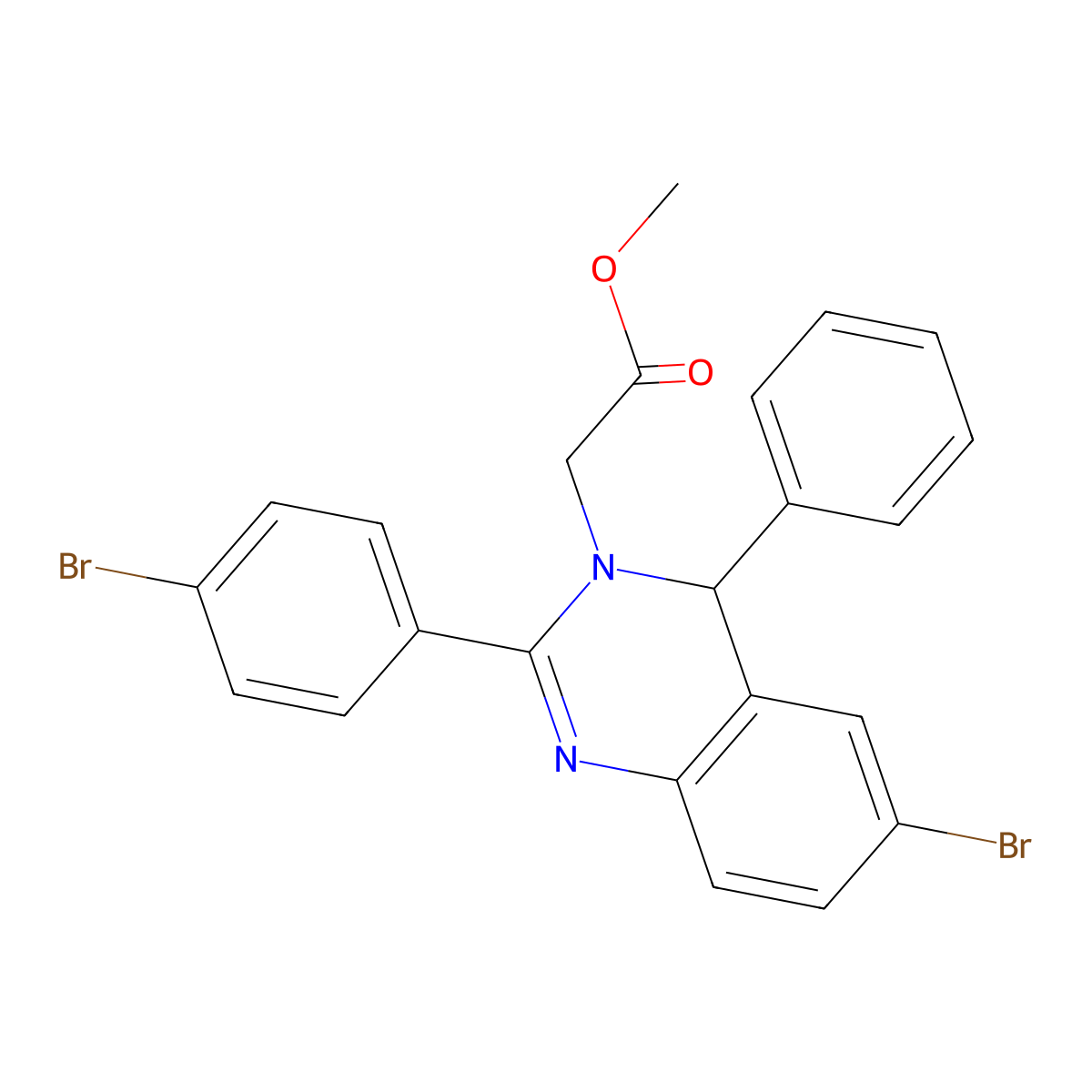 methyl [6-bromo-2-(4-bromophenyl)-4-phenylquinazolin-3(4H)-yl]acetate molecular structure, CAS 312734-18-2