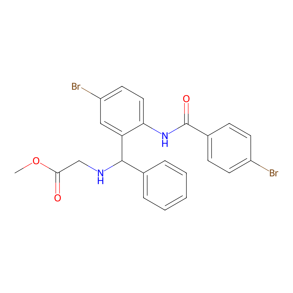 Methyl 2-(((5-bromo-2-(4-bromobenzamido)phenyl)(phenyl)methyl)amino)acetate molecular structure, CAS 312734-21-7
