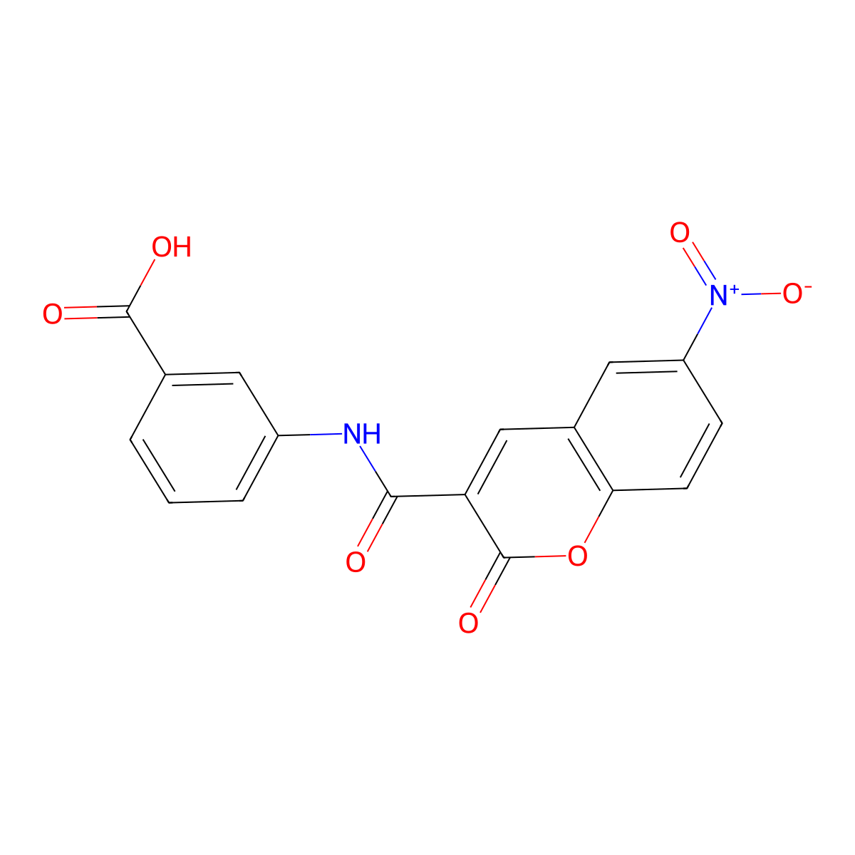 3-[(6-Nitro-2-oxochromene-3-carbonyl)amino]benzoic acid molecular structure, CAS 312734-30-8