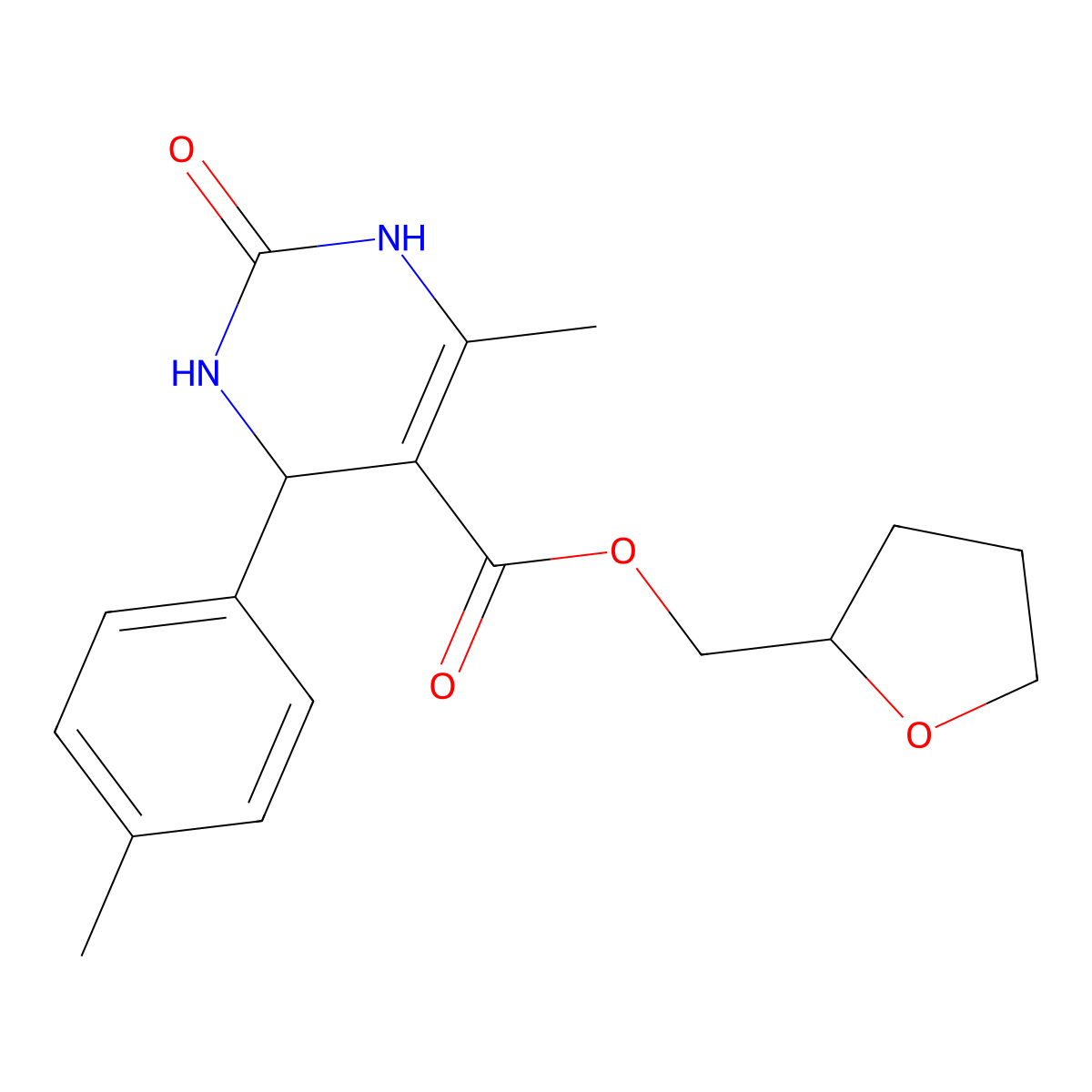 Oxolan-2-ylmethyl 4-methyl-6-(4-methylphenyl)-2-oxo-1,3,6-trihydropyrimidine-5-carboxylate molecular structure, CAS 312734-74-0