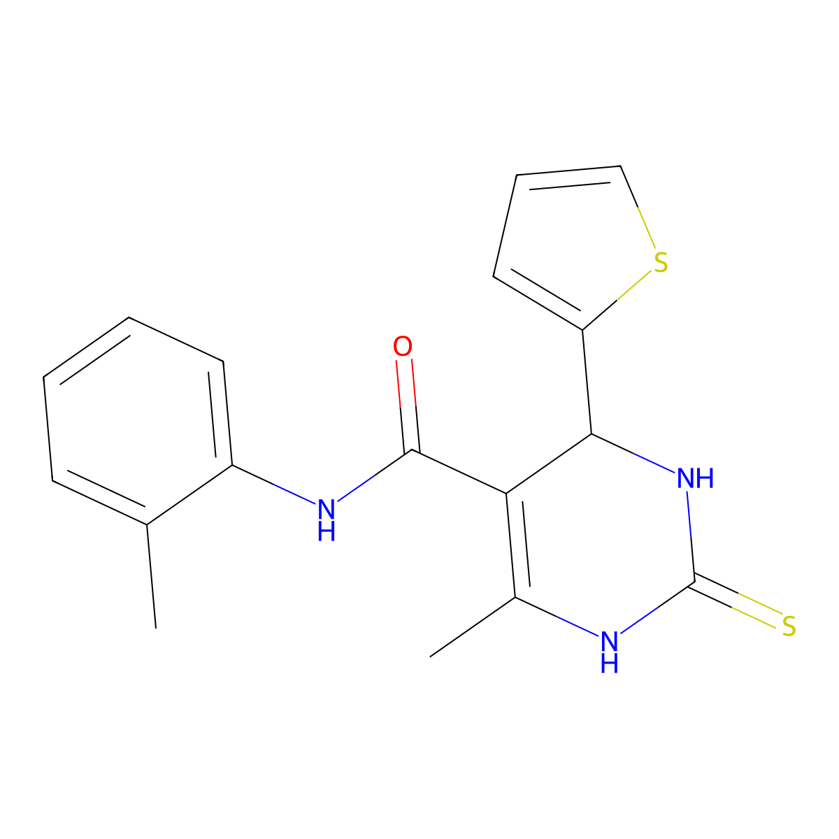 6-methyl-N-(2-methylphenyl)-4-(2-thienyl)-2-thioxo-1,2,3,4-tetrahydro-5-pyrimidinecarboxamide molecular structure, CAS 312735-07-2