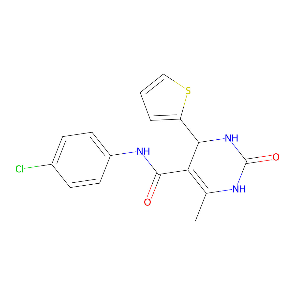 N-(4-chlorophenyl)-6-methyl-2-oxo-4-(thiophen-2-yl)-1,2,3,4-tetrahydropyrimidine-5-carboxamide molecular structure, CAS 312735-17-4