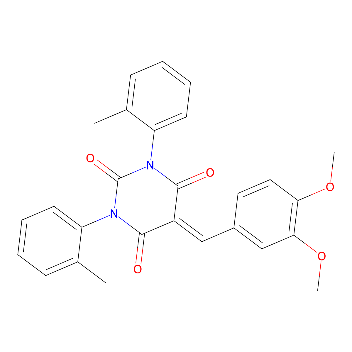 5-[(3,4-Dimethoxyphenyl)methylidene]-1,3-bis(2-methylphenyl)-1,3-diazinane-2,4,6-trione molecular structure, CAS 312743-13-8
