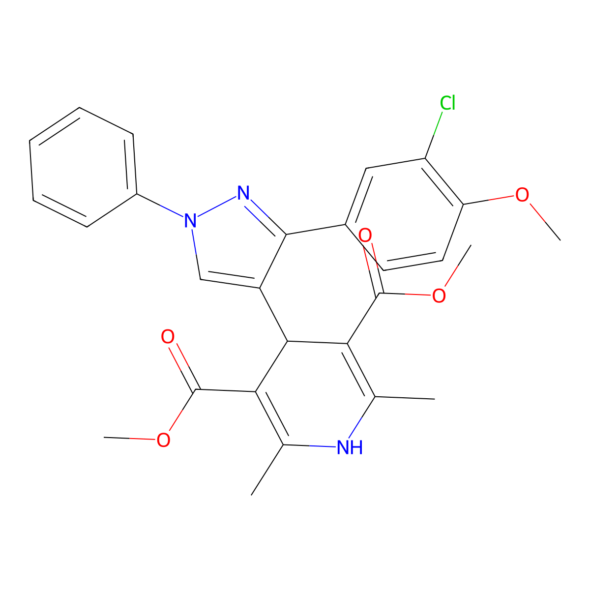 dimethyl 4-[3-(3-chloro-4-methoxyphenyl)-1-phenyl-1H-pyrazol-4-yl]-2,6-dimethyl-1,4-dihydropyridine-3,5-dicarboxylate molecular structure, CAS 312746-39-7