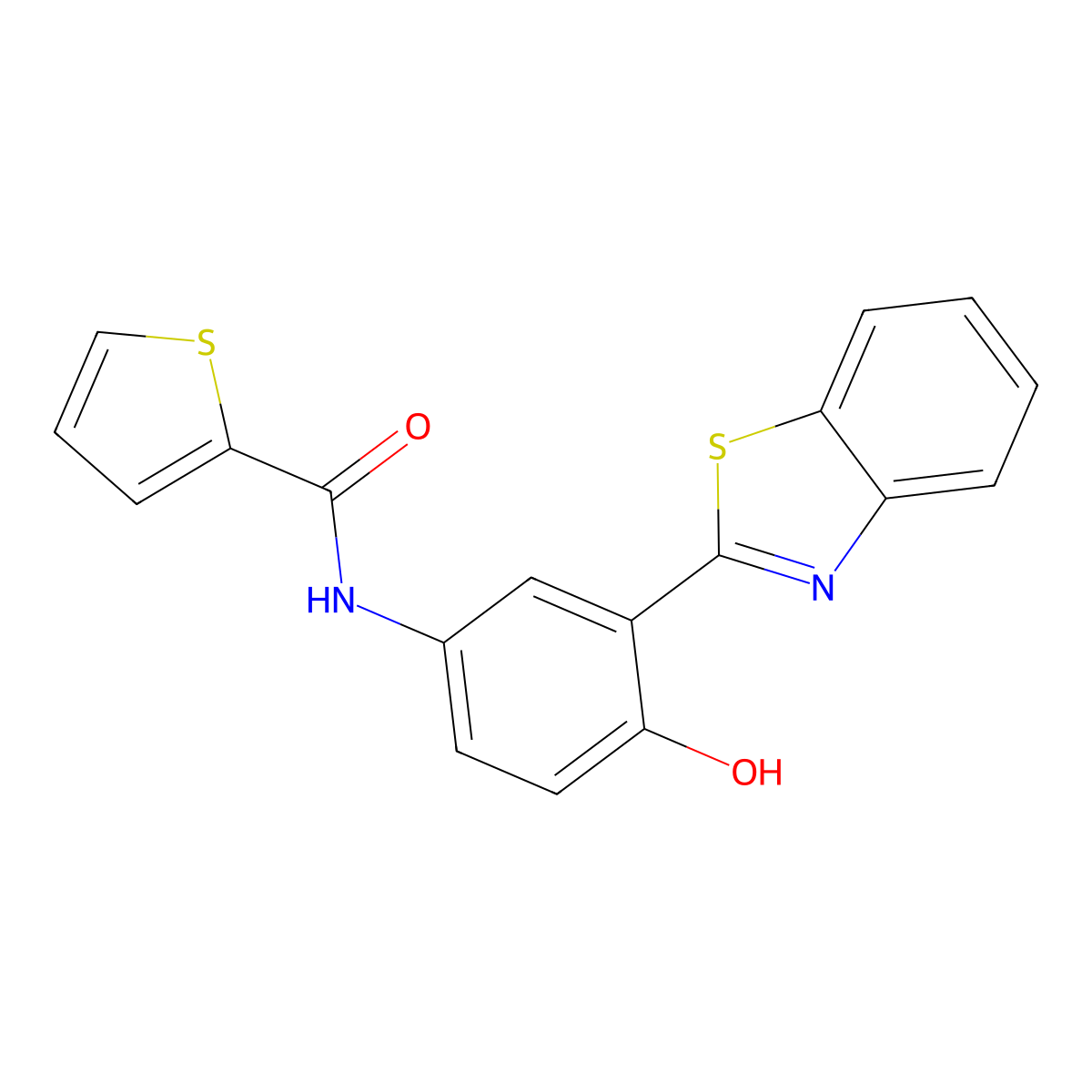 N-(3-(benzo[d]thiazol-2-yl)-4-hydroxyphenyl)thiophene-2-carboxamide molecular structure, CAS 312748-42-8