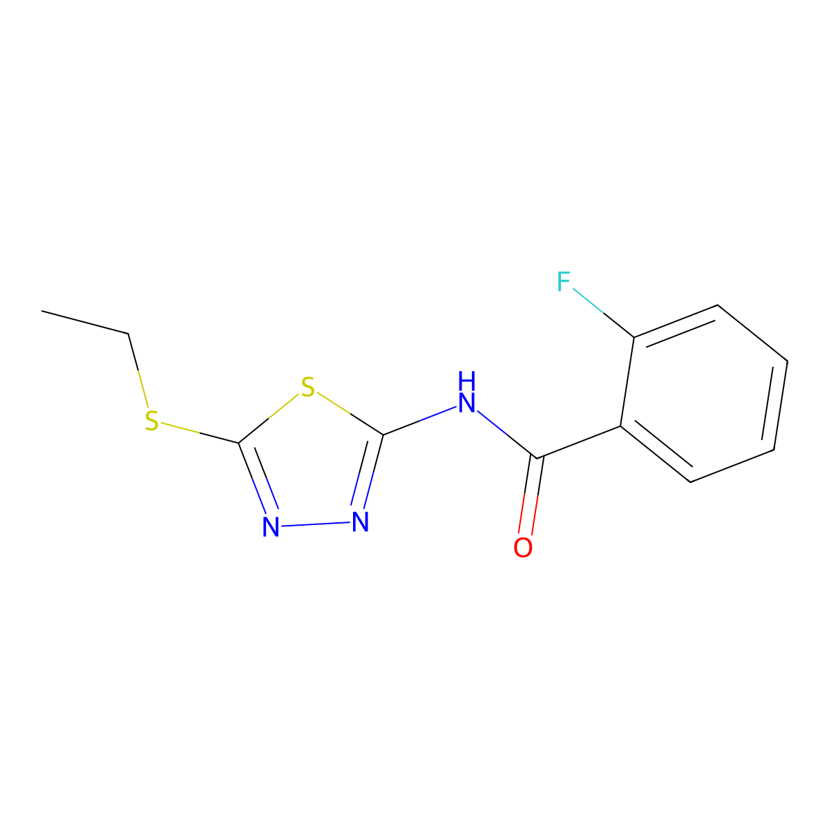 N-[5-(ethylsulfanyl)-1,3,4-thiadiazol-2-yl]-2-fluorobenzamide molecular structure, CAS 312748-54-2