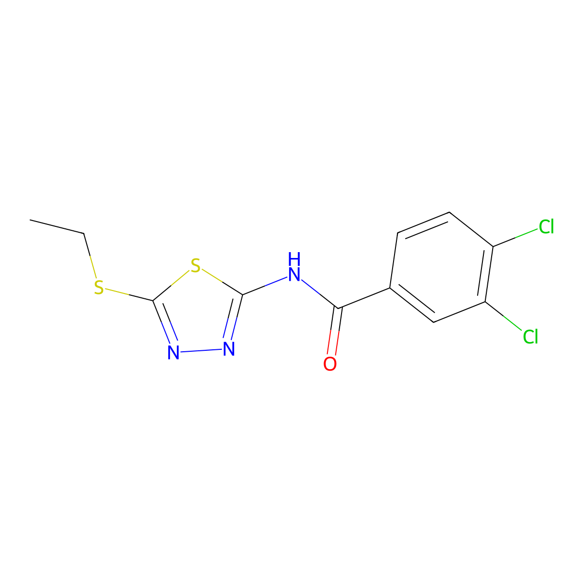 3,4-dichloro-N-[5-(ethylsulfanyl)-1,3,4-thiadiazol-2-yl]benzamide molecular structure, CAS 312748-88-2