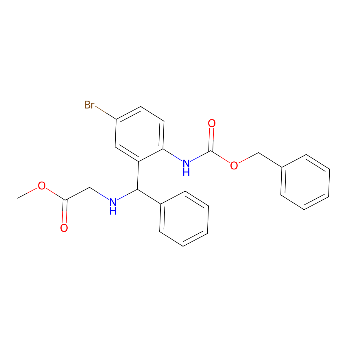 Methyl 2-[[[5-bromo-2-(phenylmethoxycarbonylamino)phenyl]-phenylmethyl]amino]acetate molecular structure, CAS 312749-30-7