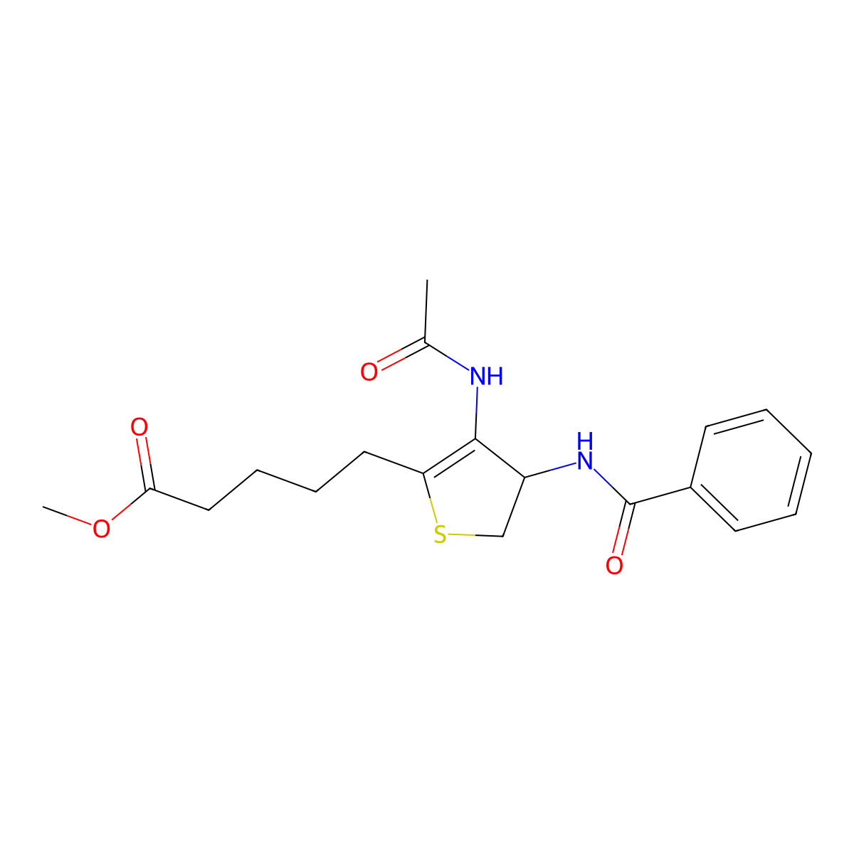 Methyl 5-{3-(acetylamino)-4-[(phenylcarbonyl)amino]-4,5-dihydrothiophen-2-yl}pentanoate molecular structure, CAS 312749-82-9