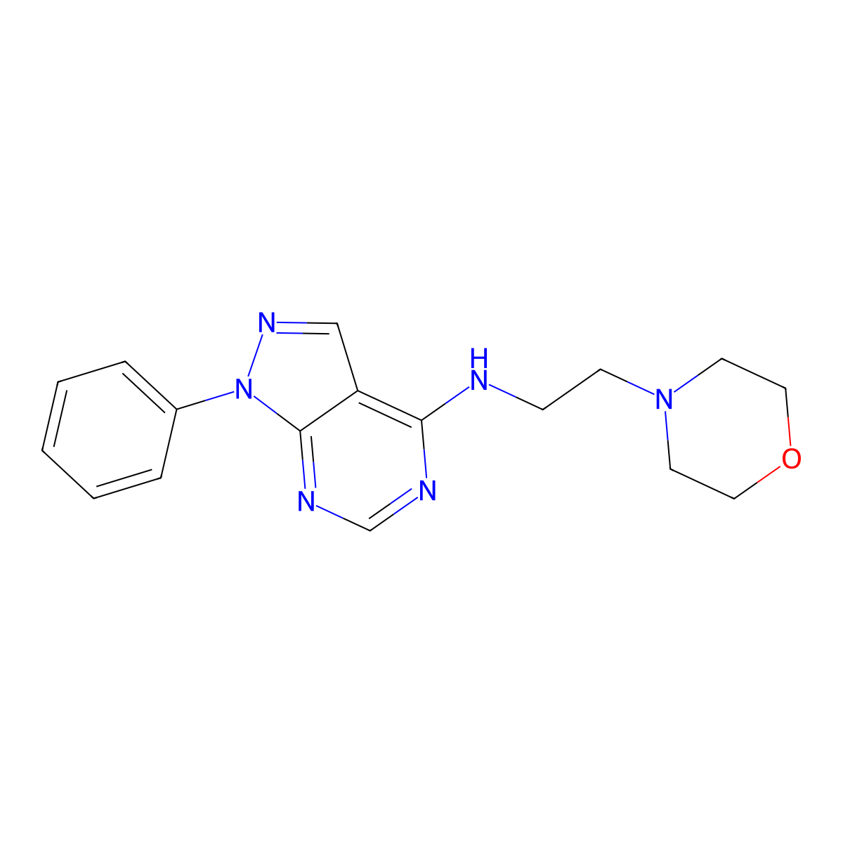 N-[2-(morpholin-4-yl)ethyl]-1-phenyl-1H-pyrazolo[3,4-d]pyrimidin-4-amine molecular structure, CAS 312749-83-0