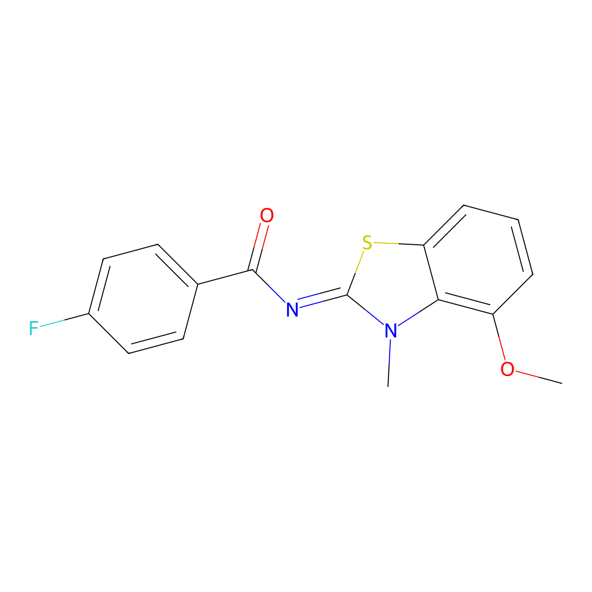 (E)-4-fluoro-N-(4-methoxy-3-methylbenzo[d]thiazol-2(3H)-ylidene)benzamide molecular structure, CAS 312750-16-6