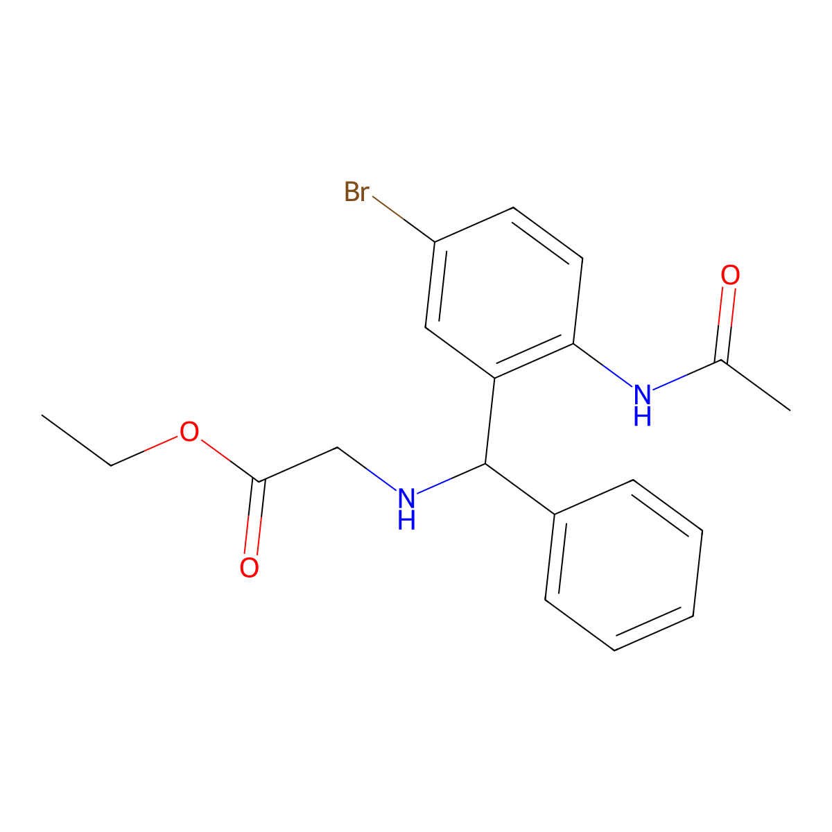 Ethyl 2-[[(2-acetamido-5-bromophenyl)-phenylmethyl]amino]acetate molecular structure, CAS 312750-51-9