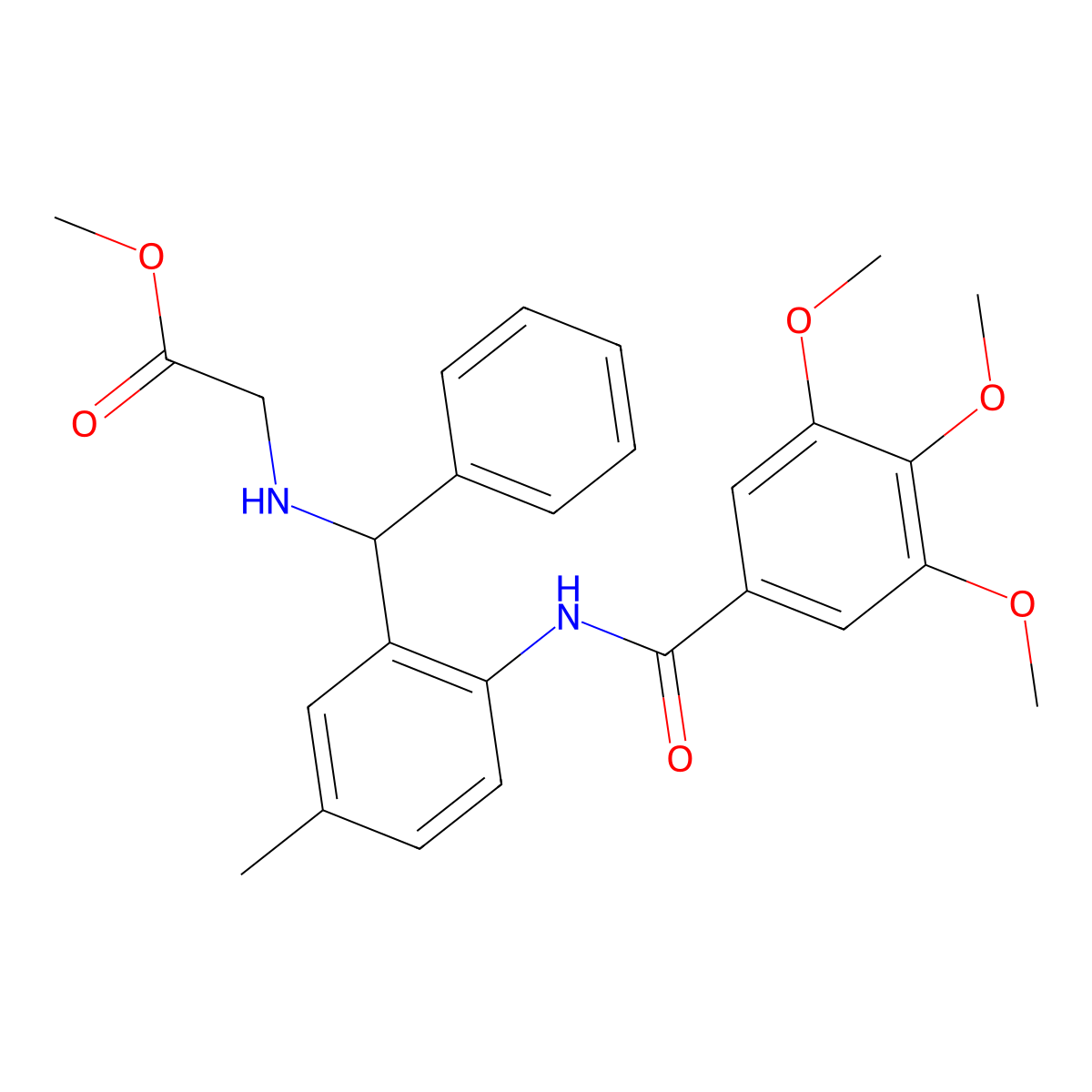 Methyl 2-[[[5-methyl-2-[(3,4,5-trimethoxybenzoyl)amino]phenyl]-phenylmethyl]amino]acetate molecular structure, CAS 312750-52-0