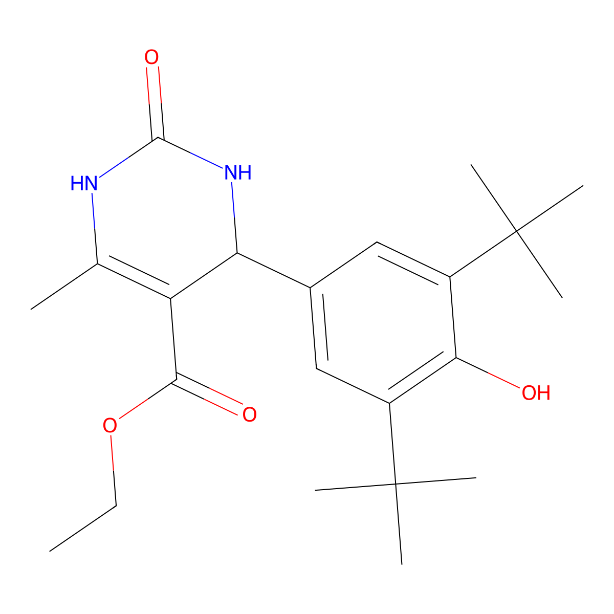 Ethyl 4-(3,5-di-tert-butyl-4-hydroxyphenyl)-6-methyl-2-oxo-1,2,3,4-tetrahydropyrimidine-5-carboxylate molecular structure, CAS 312750-53-1