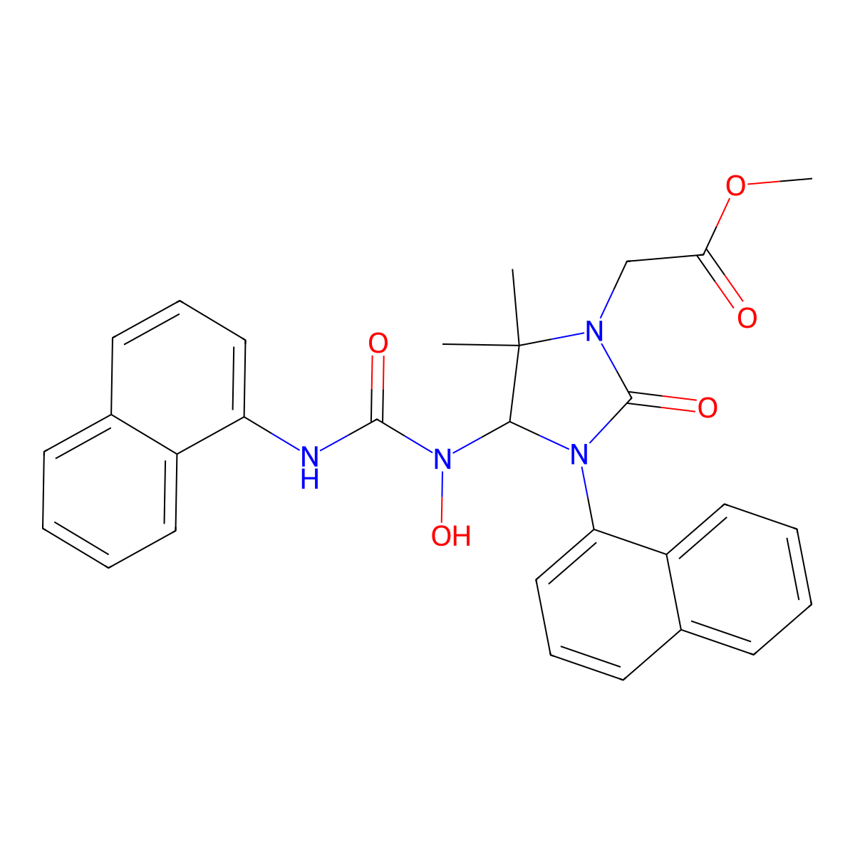 Methyl {4-[hydroxy(naphthalen-1-ylcarbamoyl)amino]-5,5-dimethyl-3-(naphthalen-1-yl)-2-oxoimidazolidin-1-yl}acetate molecular structure, CAS 312754-67-9