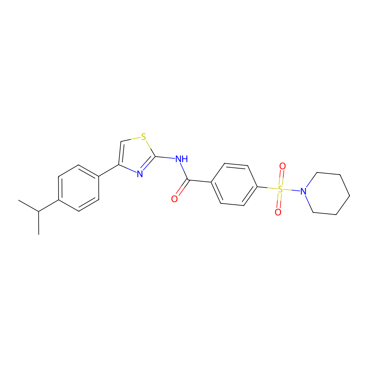 N-(4-(4-isopropylphenyl)thiazol-2-yl)-4-(piperidin-1-ylsulfonyl)benzamide molecular structure, CAS 312755-12-7