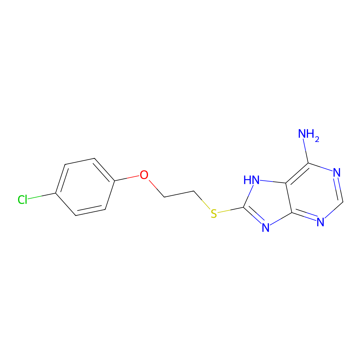 8-[2-(4-chlorophenoxy)ethylsulfanyl]-7H-purin-6-amine molecular structure, CAS 312755-17-2
