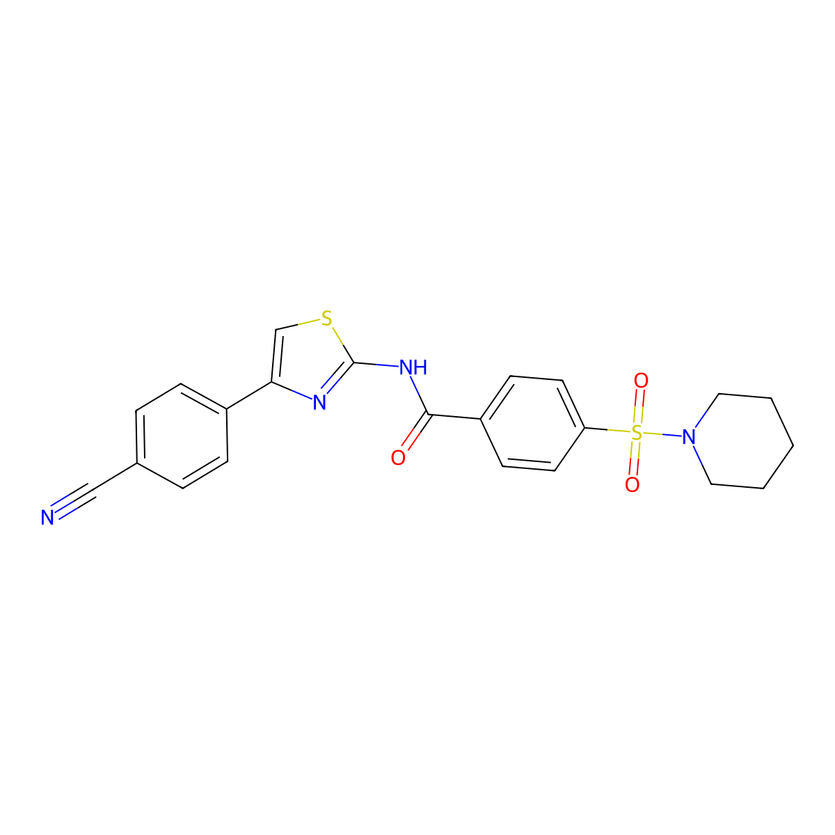 (E)-N-(4-(4-cyanophenyl)thiazol-2(3H)-ylidene)-4-(piperidin-1-ylsulfonyl)benzamide molecular structure, CAS 312756-19-7